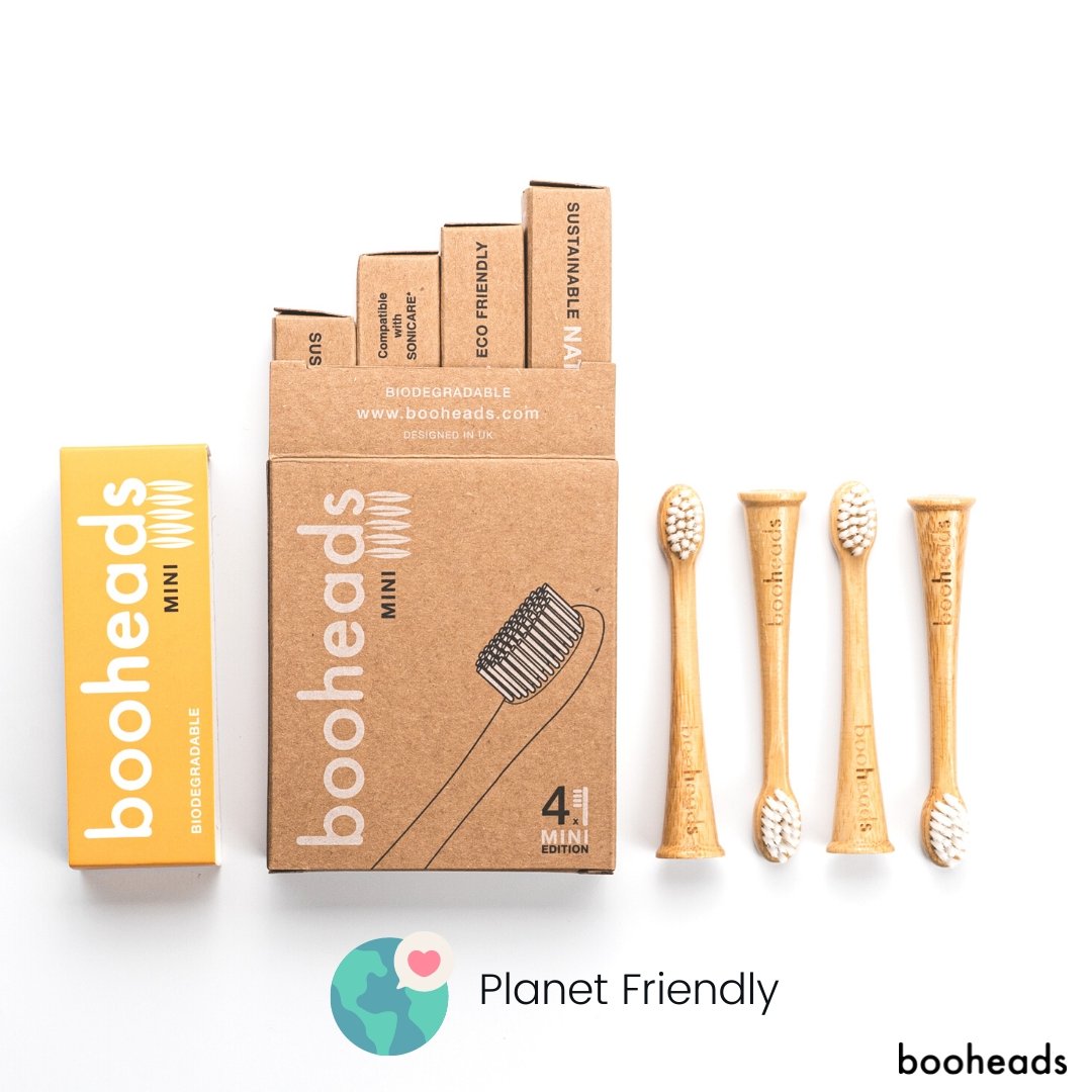booheads - 4PK - Bamboo Electric Toothbrush Heads - MINI Edition - White | Compatible with Sonicare | Biodegradable Eco Friendly Sustainable
