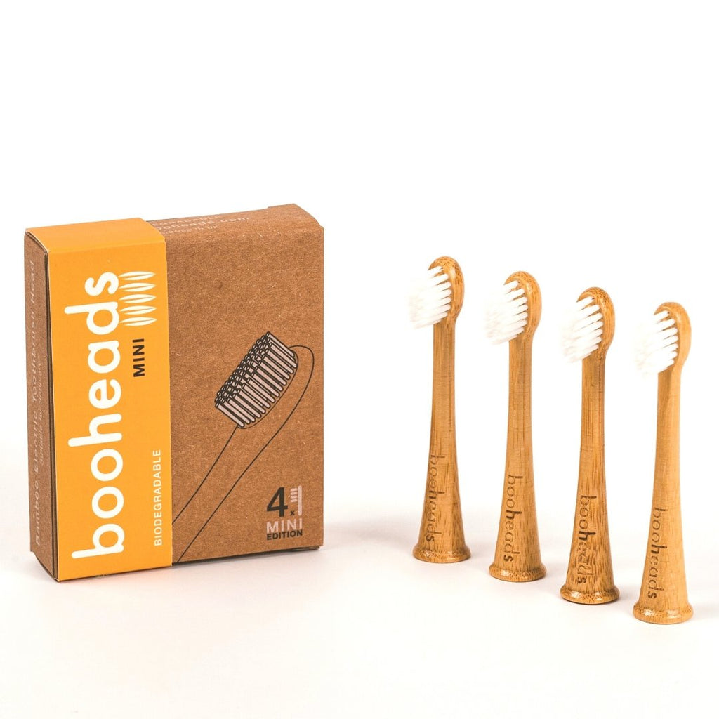 booheads - 4PK - Bamboo Electric Toothbrush Heads - MINI Edition - White | Compatible with Sonicare | Biodegradable Eco Friendly Sustainable