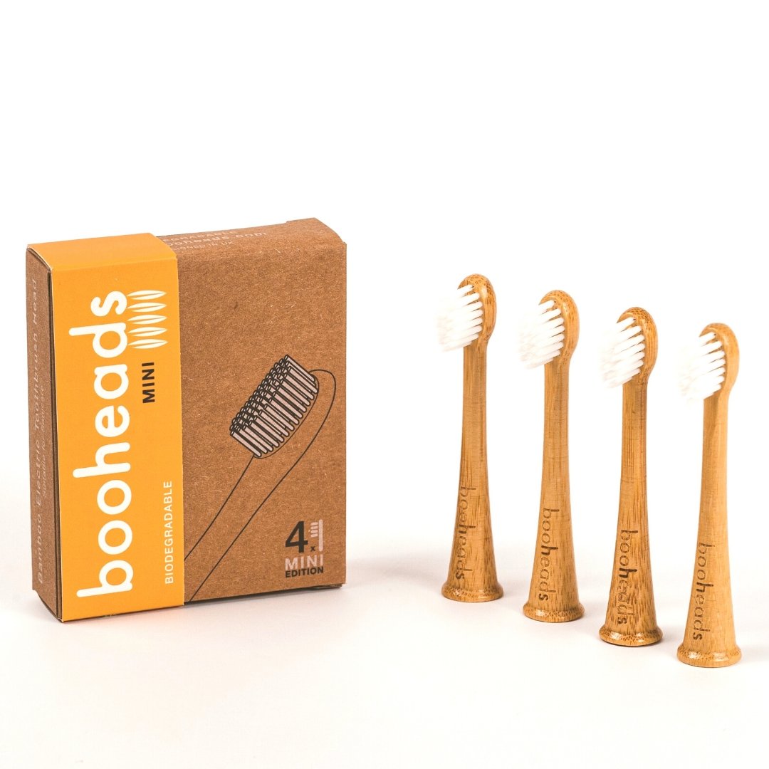 booheads - 4PK - Bamboo Electric Toothbrush Heads - MINI Edition - White | Compatible with Sonicare | Biodegradable Eco Friendly Sustainable