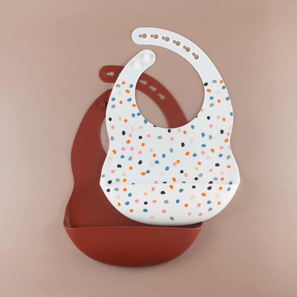 Set of Dot and Burgundy Silicone Bib