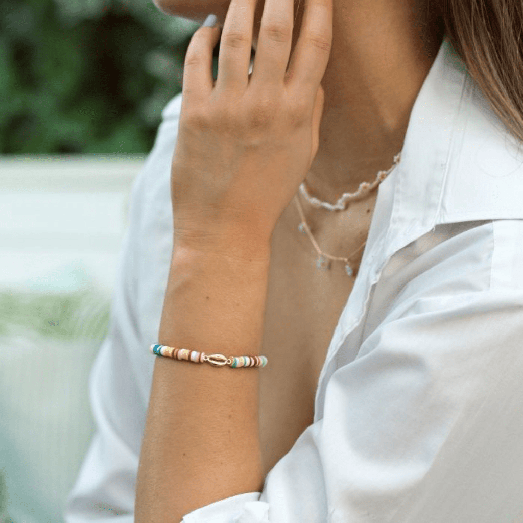 Colorful Bead Cowrie Bracelet - Gold