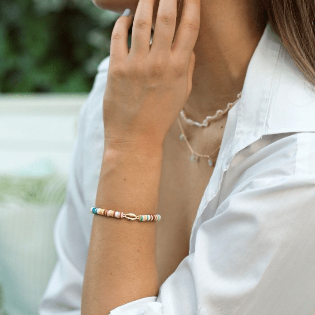 Colorful Bead Cowrie Bracelet - Gold