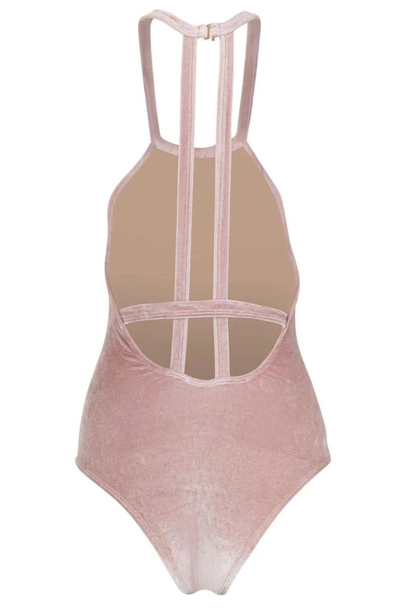 Denise - High Neck One Piece Swimsuit in Blush Velvet
