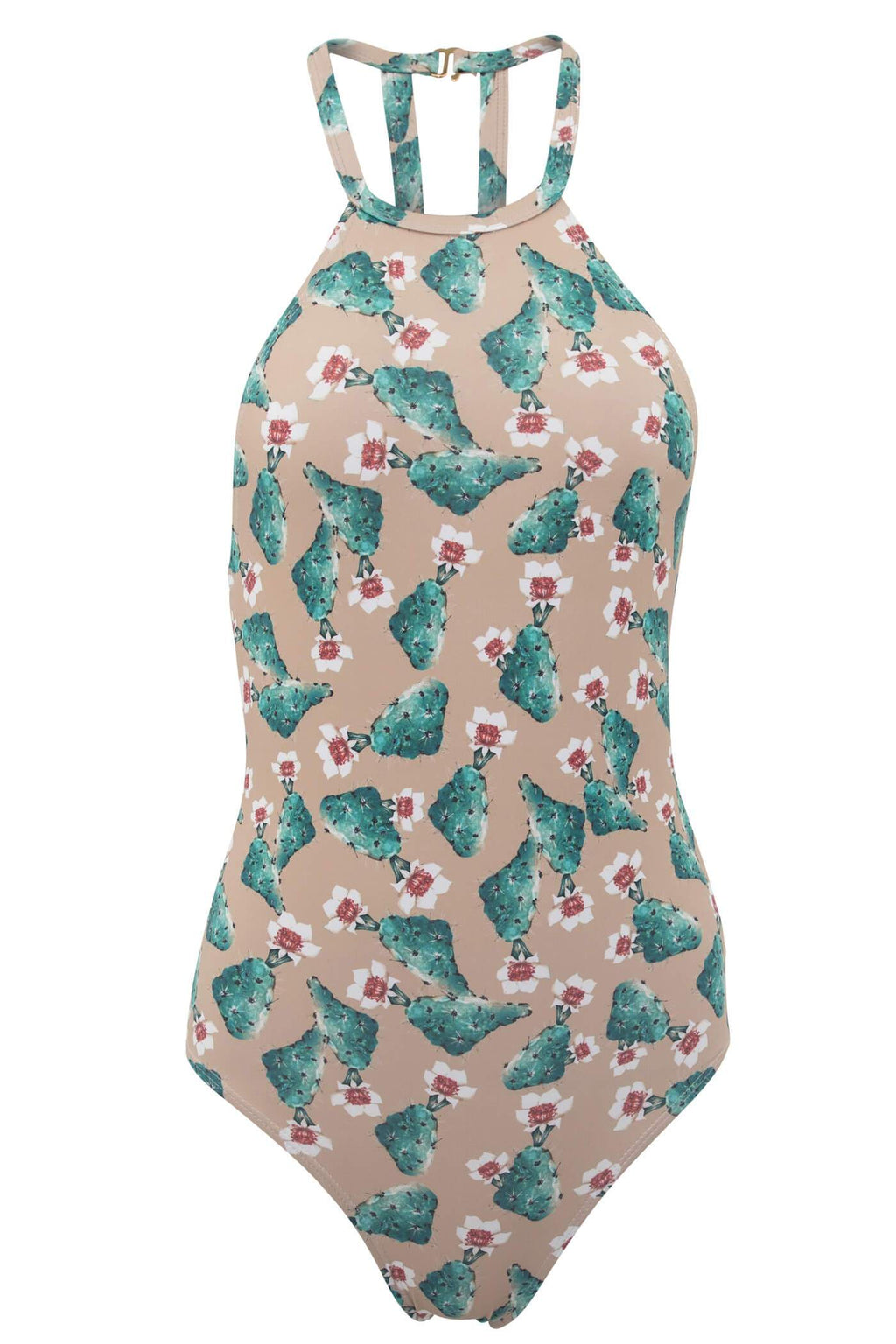 Denise - High Neck One Piece Swimsuit in Cactus Print