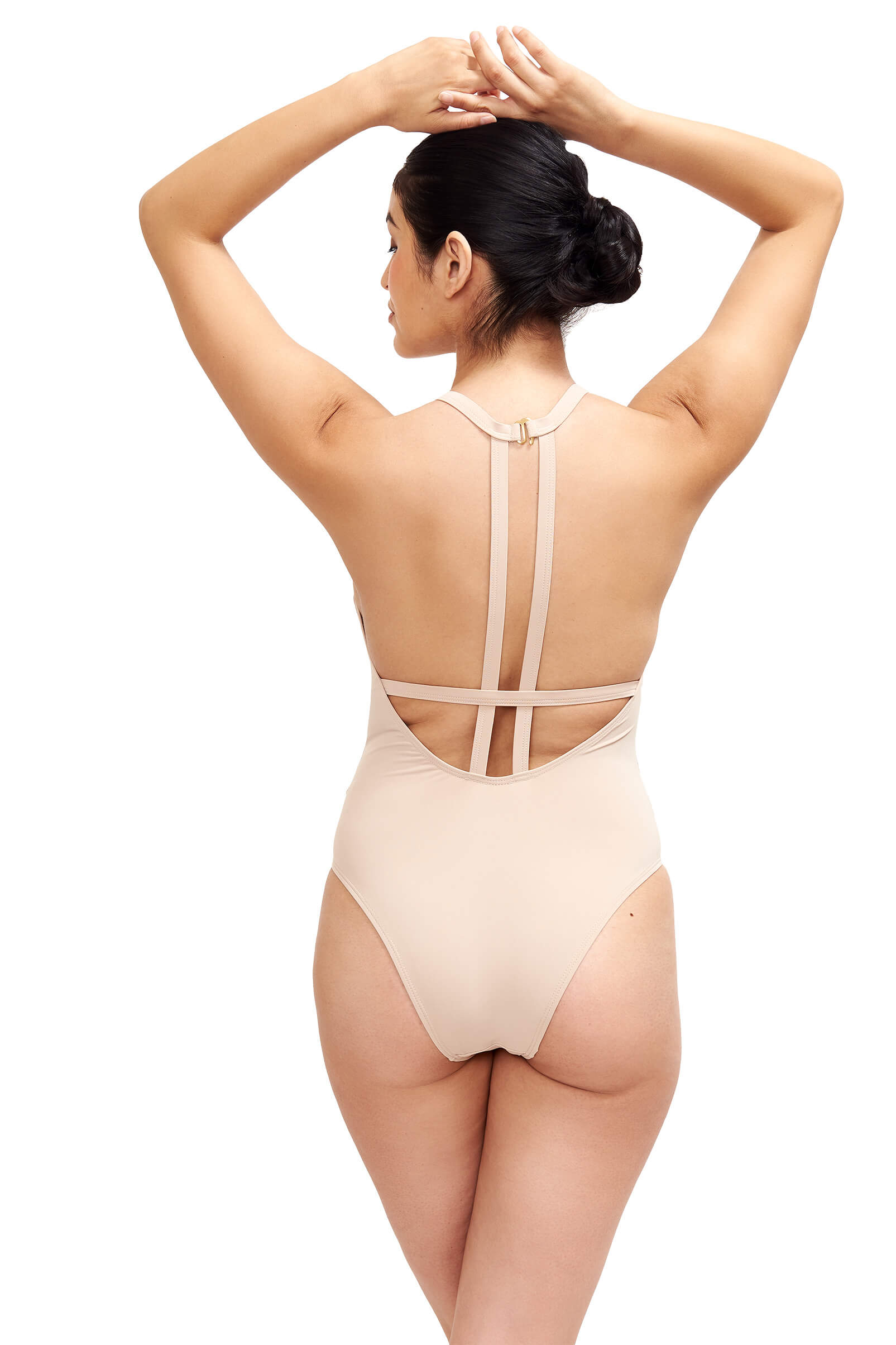 Denise - High Neck One Piece Swimsuit in Camel