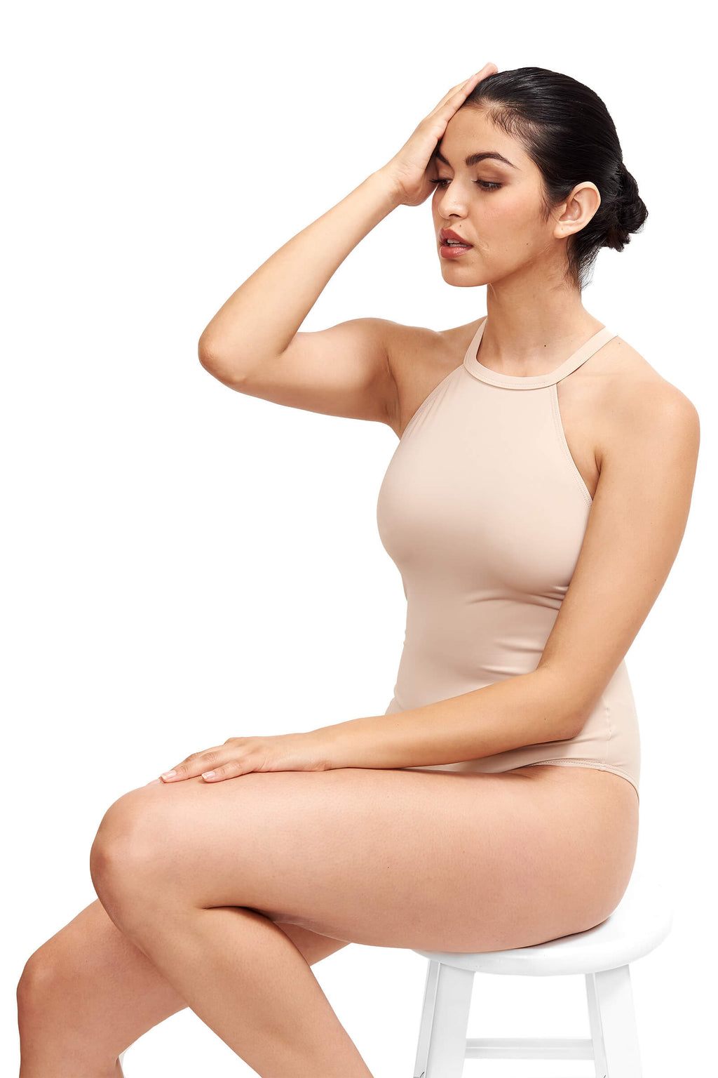 Denise - High Neck One Piece Swimsuit in Camel