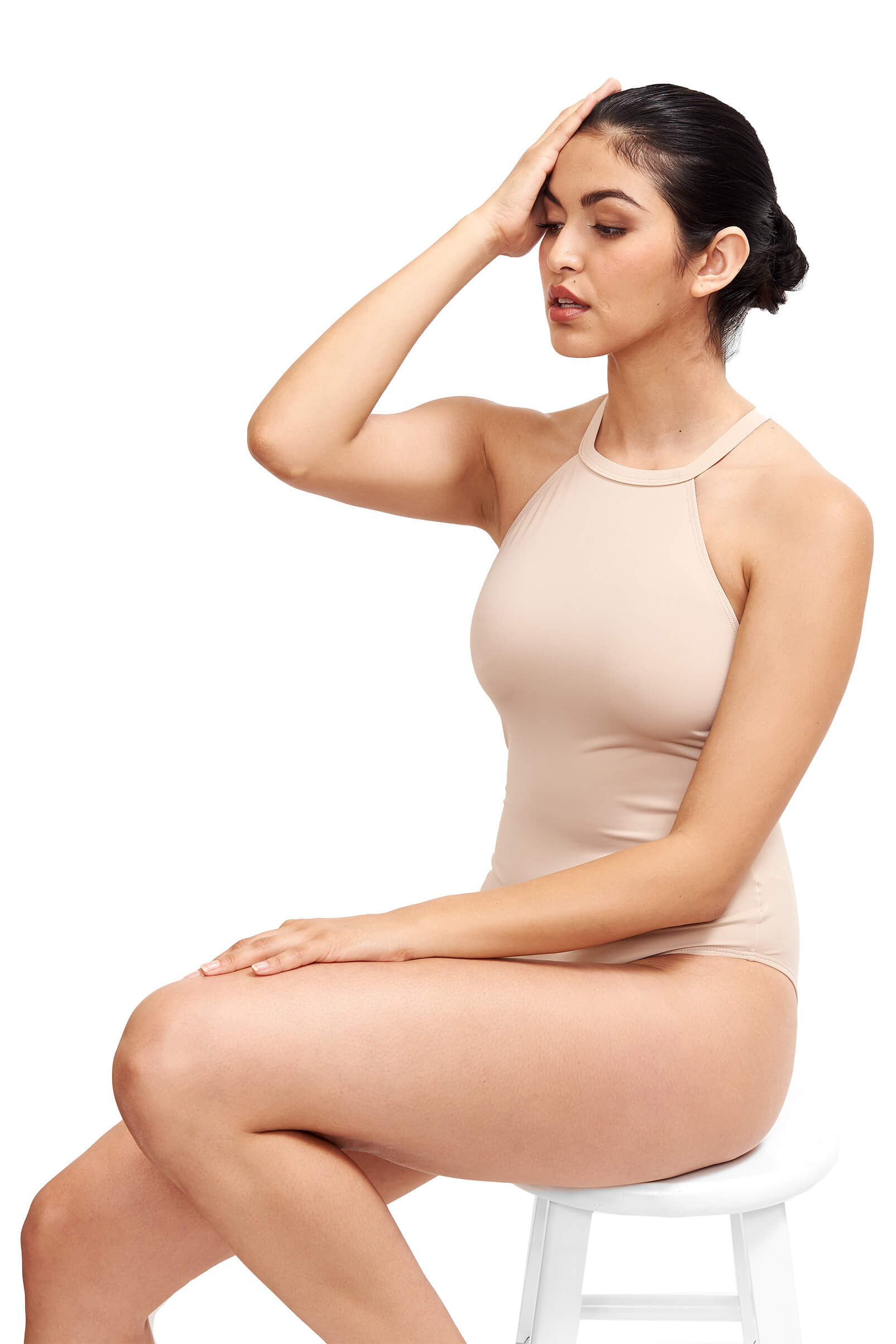 Denise - High Neck One Piece Swimsuit in Camel