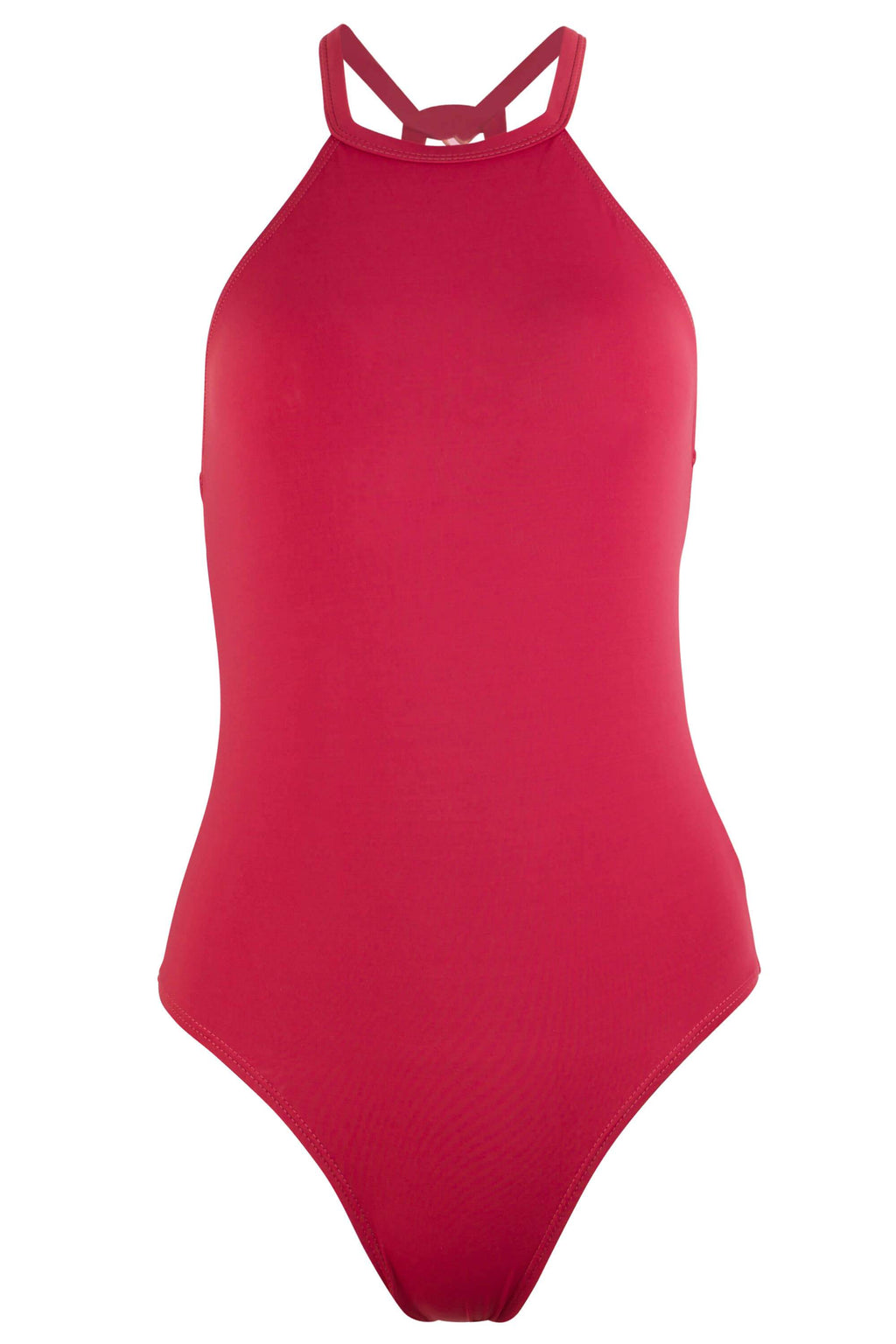 Denise - High Neck One Piece Swimsuit in Terracota Red