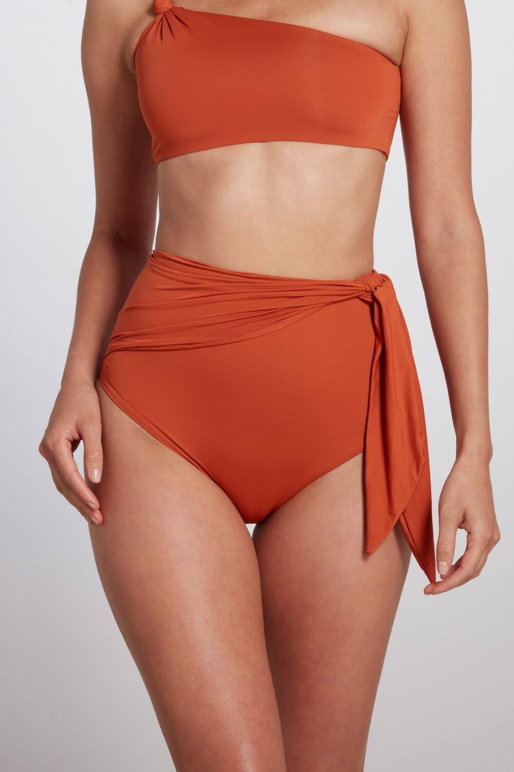 Elle High Waist Bikini Bottom with Sash - Pumpkin