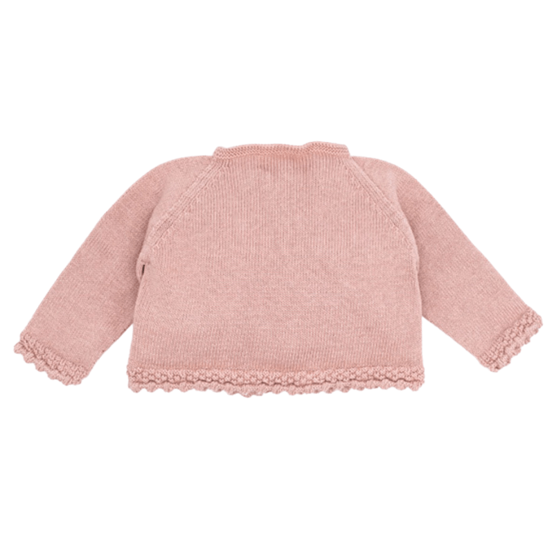 Merino Wool Knitted Cotton Cardigan Eco Fur Pom Pom