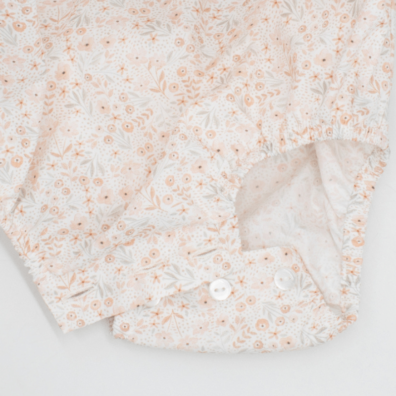 Pink Flower Romper With Ruffle And Lace