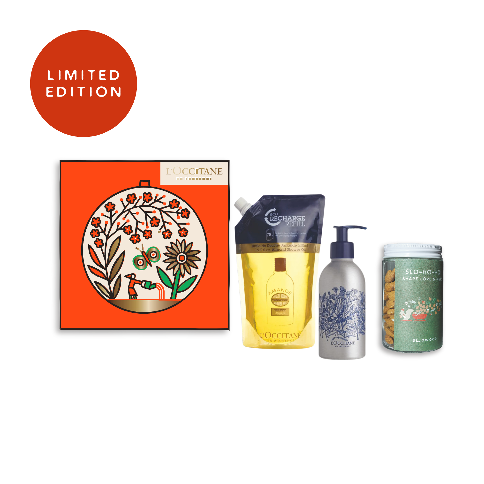 Almond Shower Oil Refill + Organic Nut Gift Set