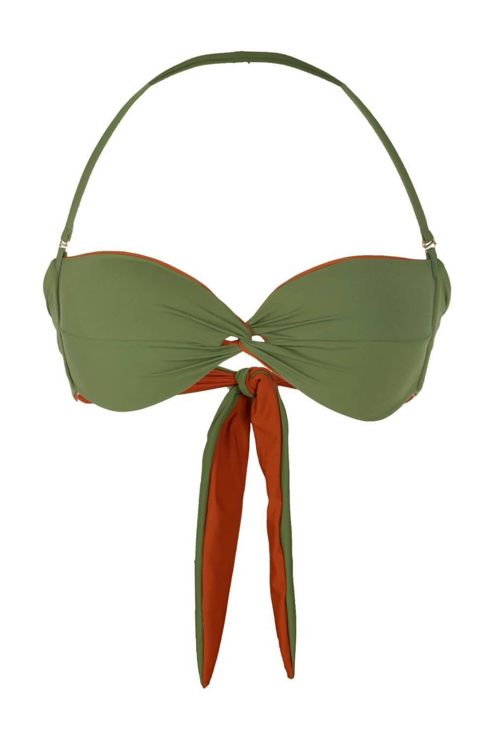 Val Reversible Bandeau Bikini Top With Pads - Green/Pumpkin
