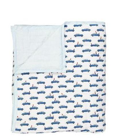 Reversible Quilted Bed Cover - Blue Car