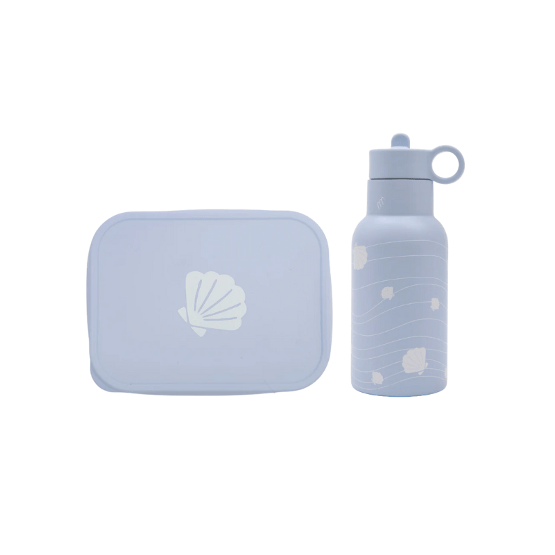 Seashell Silicone Lunch Box + Seashell Insulated Drinking Bottle 350ML - Blue