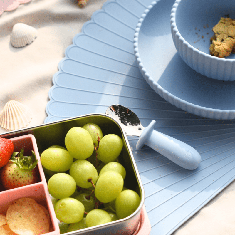 Seashell Silicone Lunch Box + Seashell Insulated Drinking Bottle 350ML - Blue