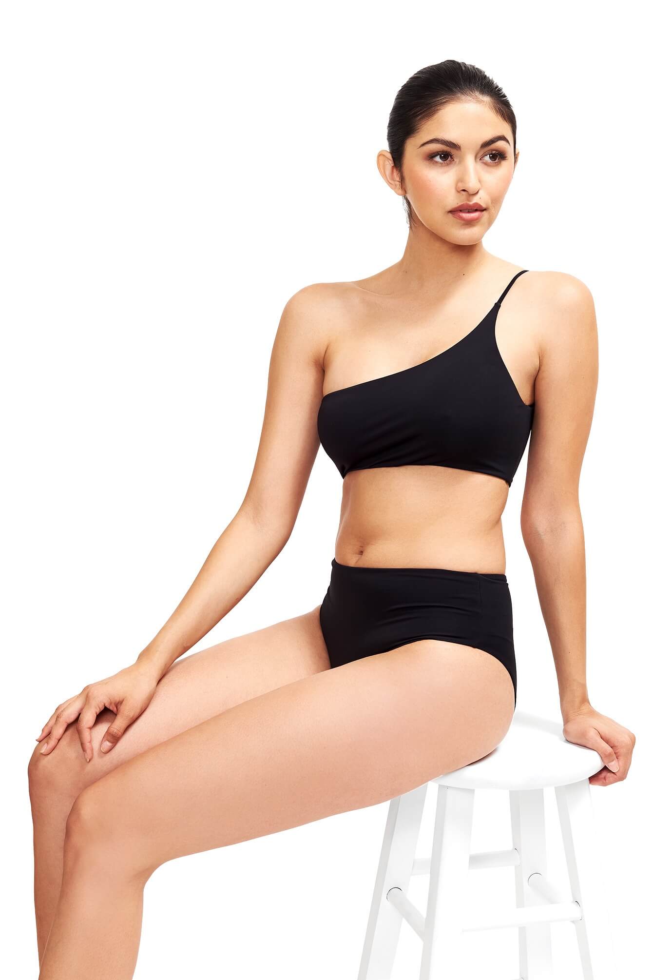 Serena One Shoulder Bikini Top Black