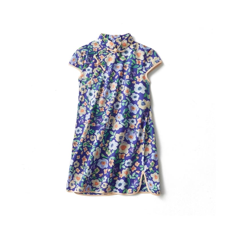 Short Sleeve CheongSam - Purple Floral