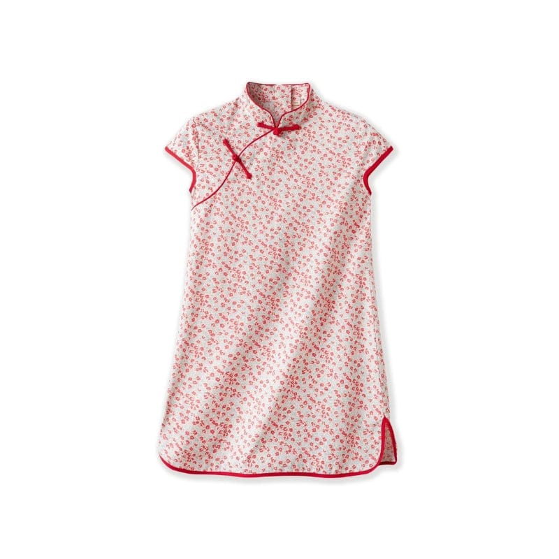 Short Sleeve CheongSam - Red Little Floral