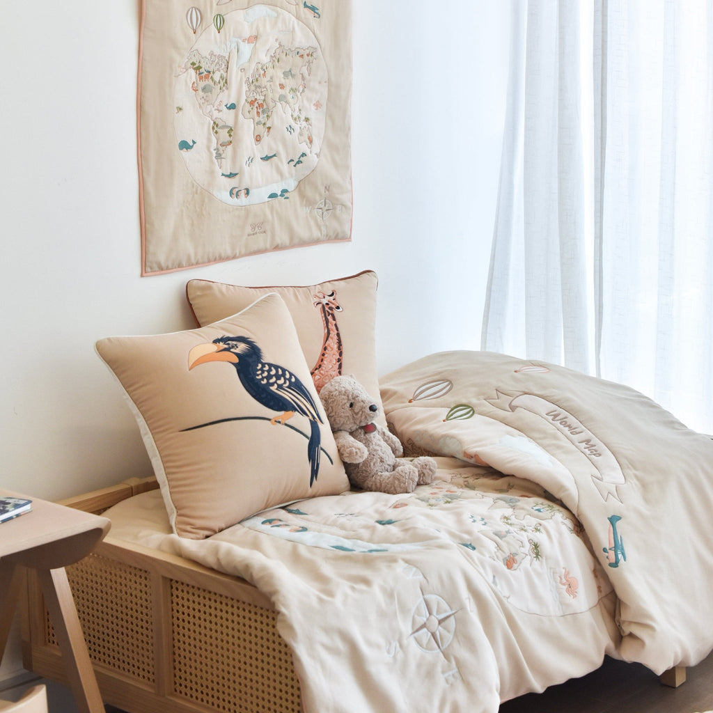 World Map - Cotton Quilted Duvet Cover and Pillowcase
