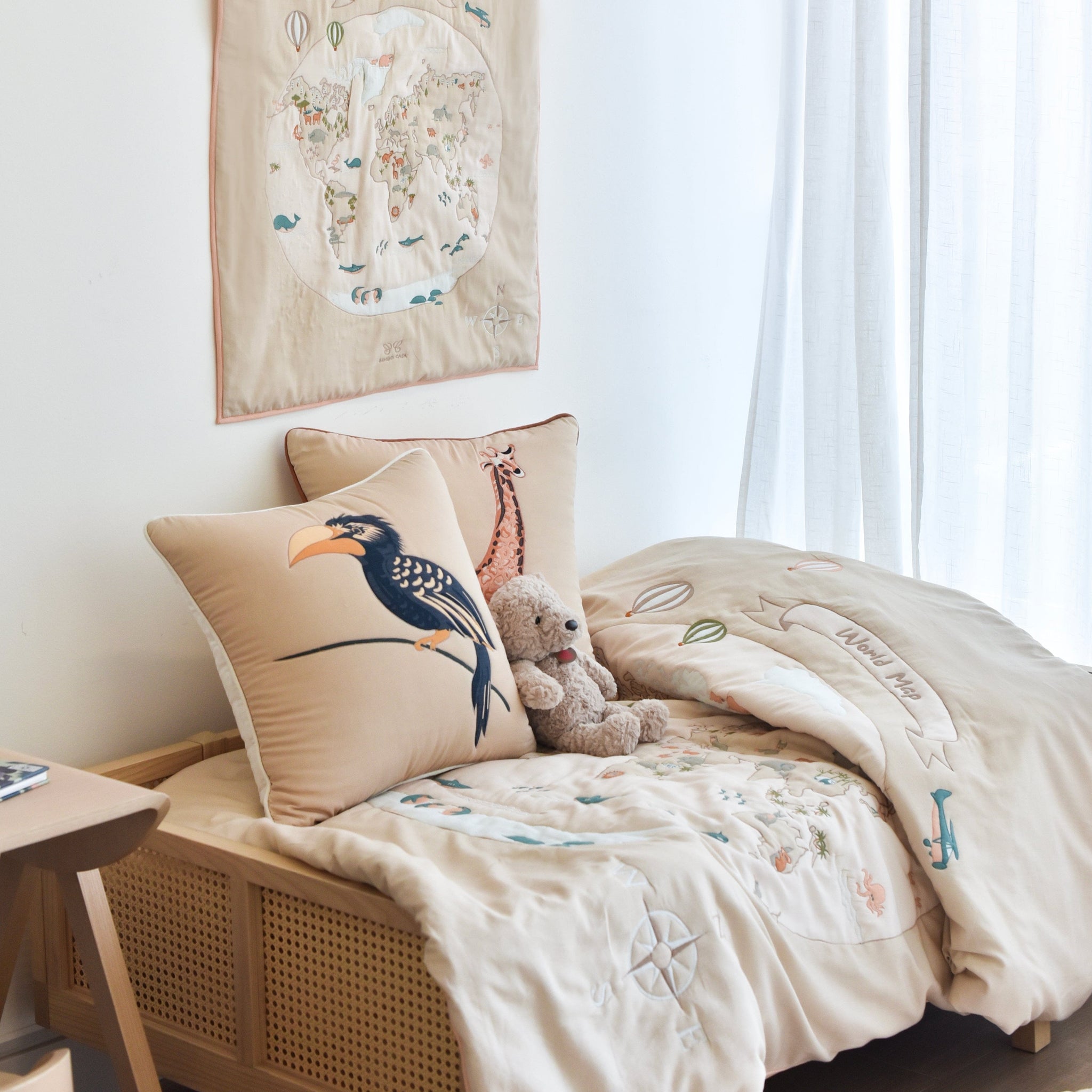 World Map - Cotton Quilted Duvet Cover and Pillowcase