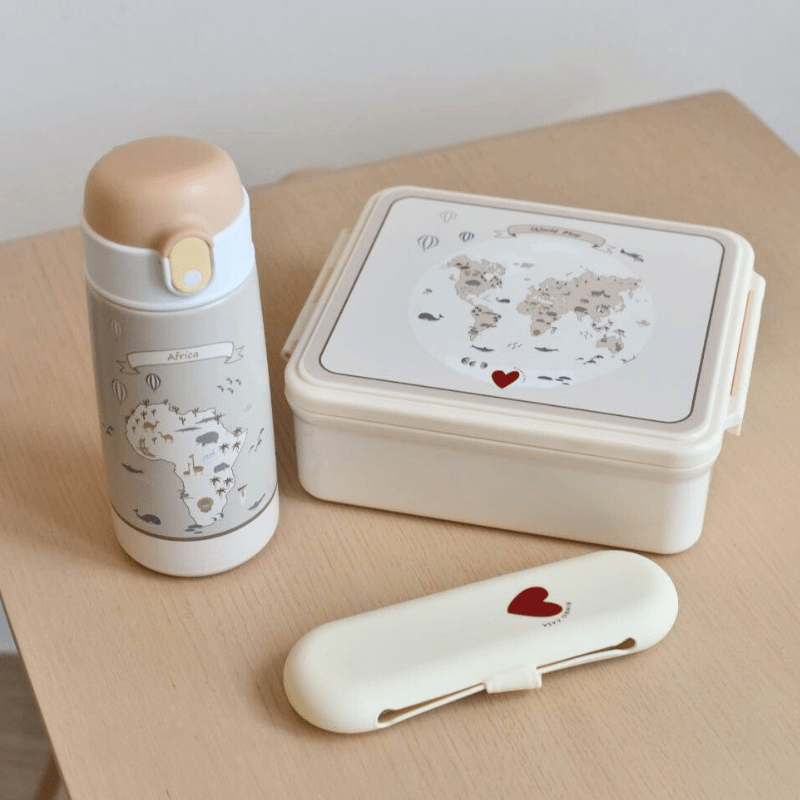 World Map Lunch Box with thermal food jar